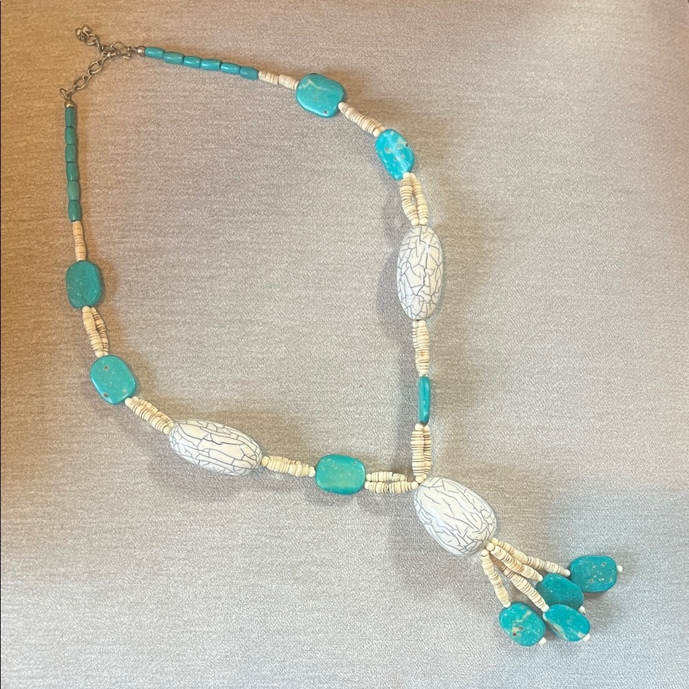 Turquoise and White Beaded Necklace